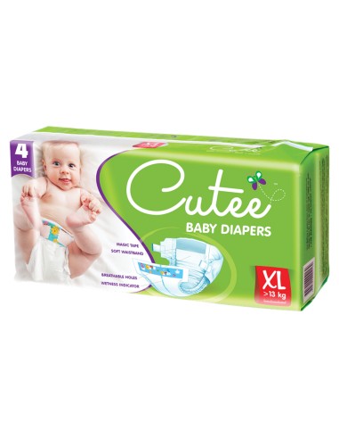 Cutee Baby Diapers 4pcs Pack - Extra Large