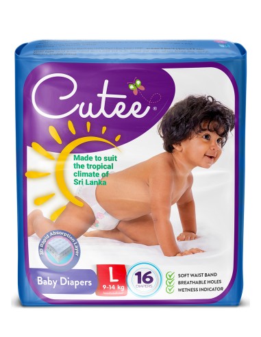 Cutee Baby Diapers 16pcs Pack - Large