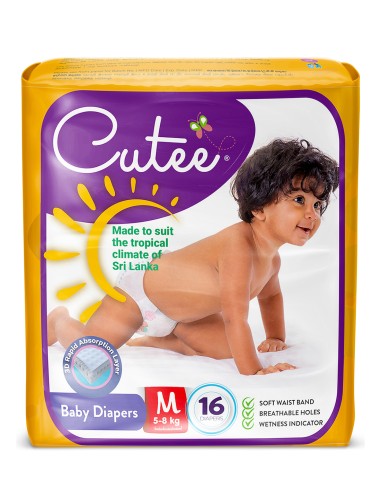 Cutee Baby Diapers 16pcs Pack - Medium